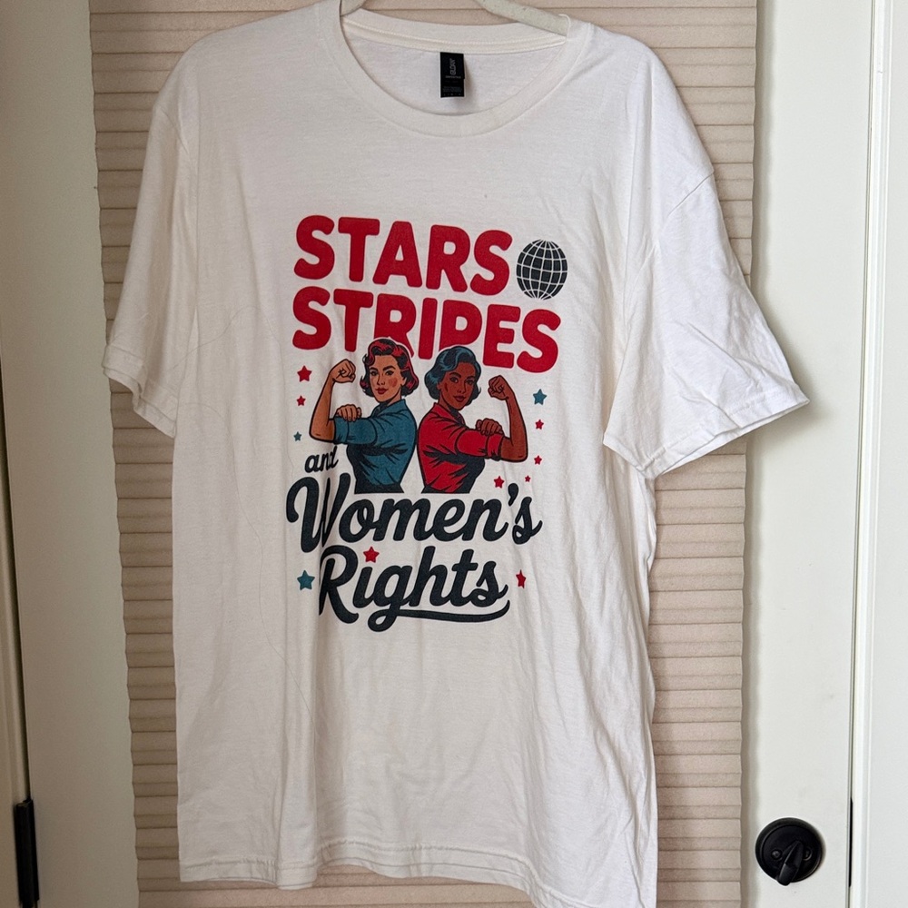 White Graphic T-Shirt with Stars and Stripes Design